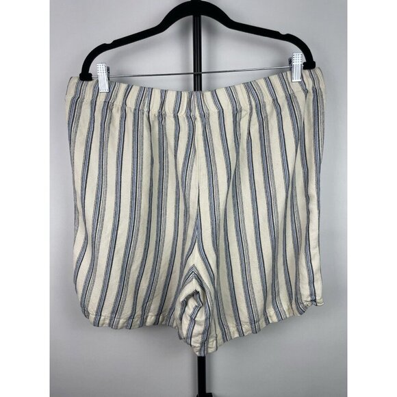 J. Jill Blue Black White Stripe Linen Blend Pull On Elastic Waist Short Size L - Picture 7 of 7